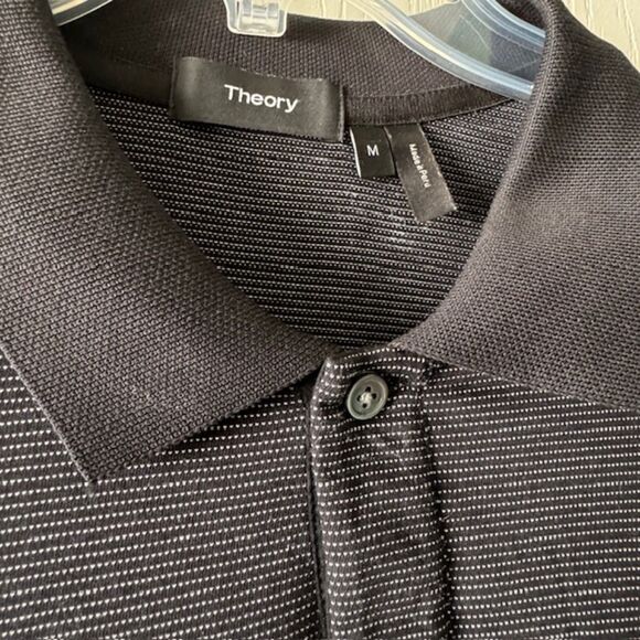 Theory Gray Clean Long Sleeve Hidden Button Regular Fit Jacquard Polo - Picture 2 of 4